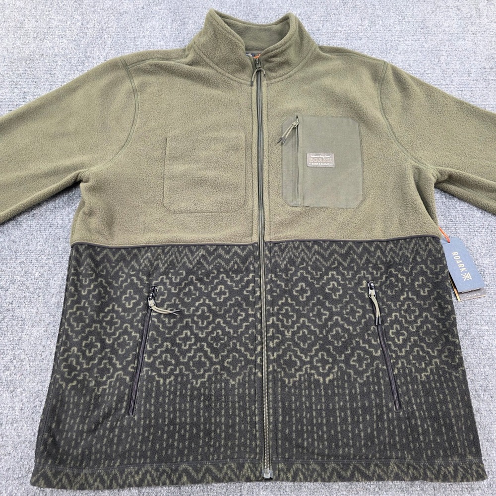 ROARK Landfall Fleece Jacket RF277 Military Sashiko Men's Size L NWT Green Black